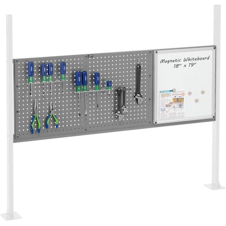 Global Industrial 36in Pegboard & 18in Whiteboard Panel Kit, 60inW, Gray 319174GY
